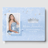 Silver Light Baby Blue Rose Foto Quinceanera Gästebuch (Vorderseite)