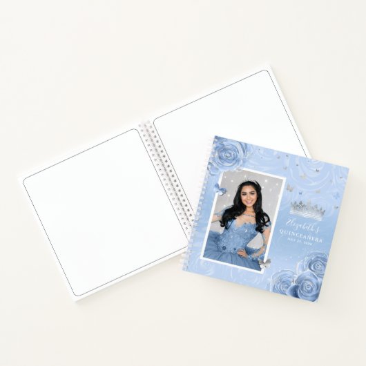 Silver Light Baby Blue Rose Quinceanera Guest Notizblock (Innenseite)