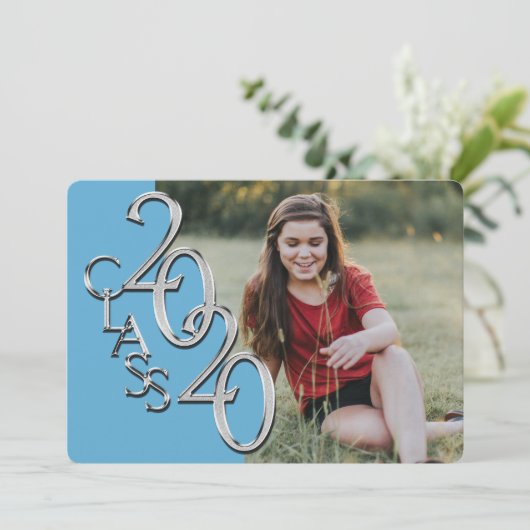 Silver Light Blue 2020 Foto Abschluss Einladung (Stehend Vorderseite)