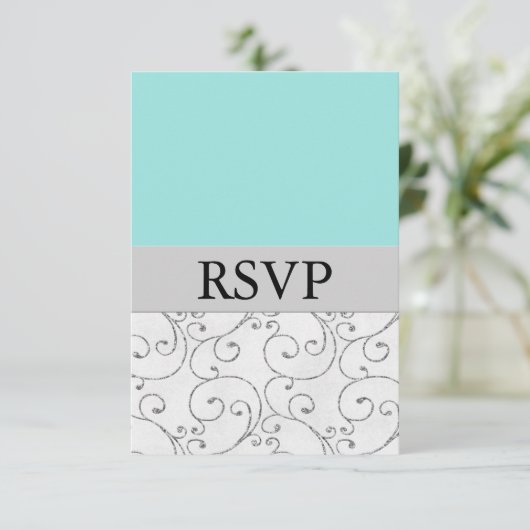 Silver Light Blue Wedding RSVP Response Cards (Stehend Vorderseite)