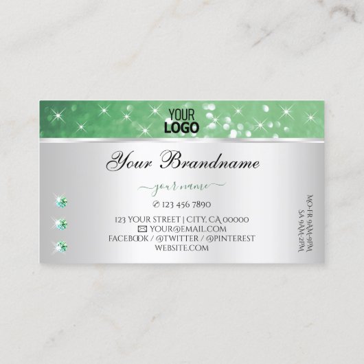 Silver Light Emerald Green Glitzer Jewels hinzufüg Visitenkarte (Rückseite)