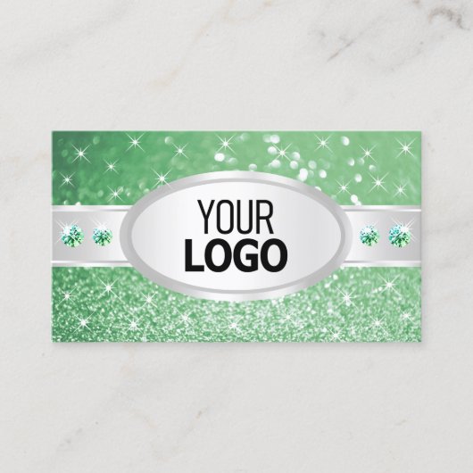 Silver Light Emerald Green Glitzer Jewels hinzufüg Visitenkarte (Vorderseite)