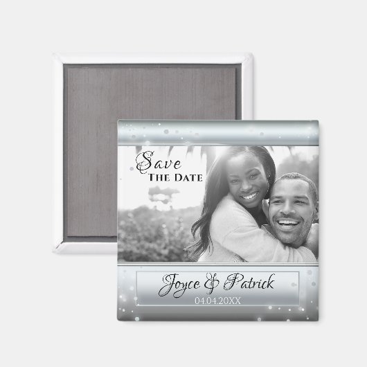 Silver Light Glitzern Save the Date Foto Magnet (Vorderseite/Rückseite)