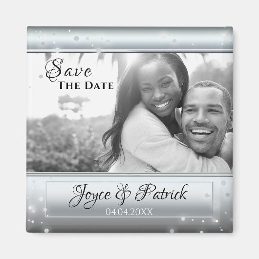 Silver Light Glitzern Save the Date Foto Magnet (Vorne)