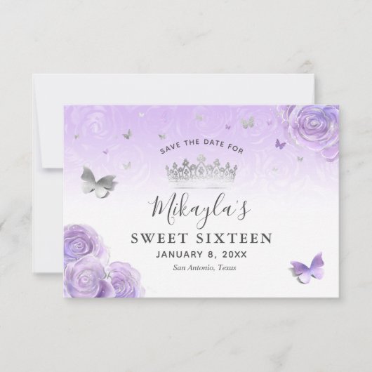 Silver Light Lila Rose Elegant Save The Date (Vorderseite)