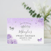 Silver Light Lila Rose Elegant Save The Date (Stehend Vorderseite)