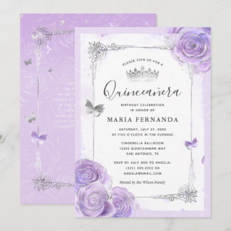 Silver Light Lila Rose Elegante Quinceanera Einladung