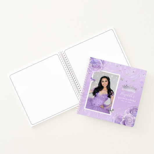 Silver Light Lila Rose Elegante Quinceanera Guest Notizblock (Innenseite)