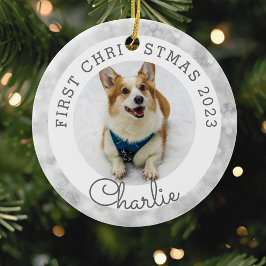 Silver Lights Pet's First Christmas Foto Keramik Ornament