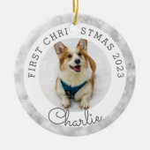 Silver Lights Pet's First Christmas Foto Keramik Ornament (Vorne)