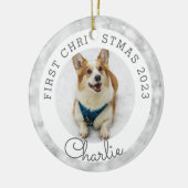 Silver Lights Pet's First Christmas Foto Keramik Ornament (Links)