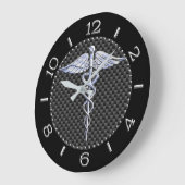 Silver like Caduceus Medical Symbol Black Dial Große Wanduhr (Winkel)