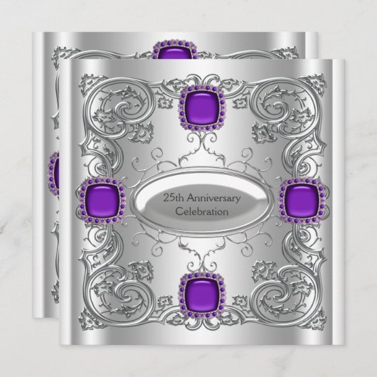 Silver Lila 25. Hochzeitstag Party Einladung (Vorne/Hinten)
