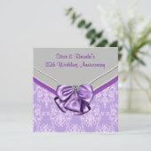 Silver Lila 25. Hochzeitstag Party Einladung (Stehend Vorderseite)