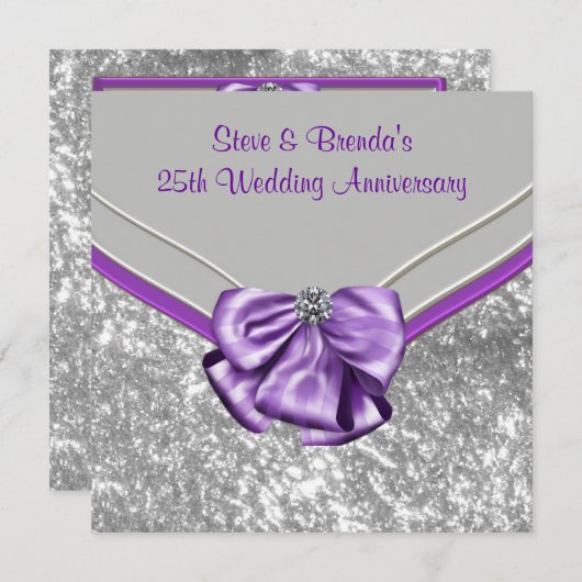 Silver Lila 25. Hochzeitstag Party Einladung (Vorne/Hinten)