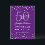 Silver Lila 50. Geburtstag Rett Datum & Details Einladung<br><div class="desc">Elegantes "50th Birthday Party" Design mit Imitats Glitzer Konfetti & Details Text. Einfach zu bedienen und leicht zu personalisieren. Bestelle noch heute!</div>