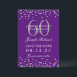 Silver Lila 60. Geburtstag Rett Daten Einladung<br><div class="desc">Elegantes "60th Birthday Party" Design mit Imitats Glitzer Konfetti & Details Text. Einfach zu bedienen und leicht zu personalisieren. Bestelle noch heute!</div>
