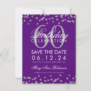 Silver Lila 60. Geburtstag Rett Datum Confetti Save The Date