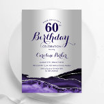 Silver Lila Agate 60. Geburtstag Einladung<br><div class="desc">Lila und silberne Altersgruppe 60. Geburtstagsfeier Einladung. Elegantes modernes Design mit Aquarellfarben-marmorgeode Hintergrund,  Imitate Glitzer Silber und Typografie Skript-Schriftart. Die trendige Einladungskarte eignet sich perfekt für eine stilvolle Damenfeier. Gedruckte Zazzle Einladungen oder Sofortdownload digitalen druckbaren Vorlage.</div>