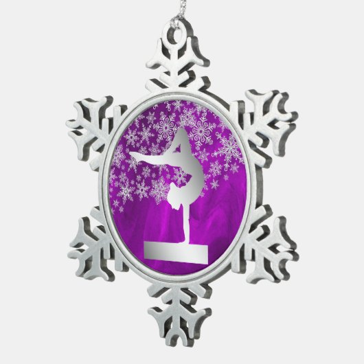 Silver Lila Balance Beam Gymnast Schneeflocken Zinn-Ornament (Rechts)