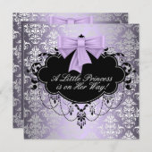 Silver Lila Black Princess Baby Girl Dusche Einladung (Vorne/Hinten)