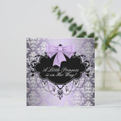 Silver Lila Black Princess Baby Girl Dusche Einladung (Stehend Vorderseite)