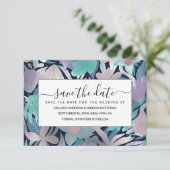 Silver Lila Blue Floral Blätter Illustrationen Save The Date (Stehend Vorderseite)