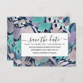 Silver Lila Blue Floral Blätter Illustrationen Save The Date (Vorne/Hinten)