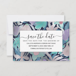 Silver Lila Blue Floral Blätter Illustrationen Save The Date