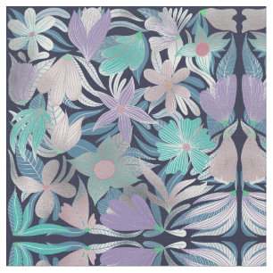 Silver Lila Blue Floral Blätter Illustrationen Stoff