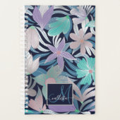 Silver Lila Blue Floral Blätter Monogramm Planer (Vorderseite)