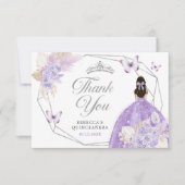 Silver Lila Boho Butterfly Quinceañera Dankeskarte (Vorderseite)