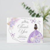 Silver Lila Boho Butterfly Quinceañera Dankeskarte (Stehend Vorderseite)