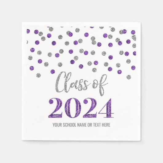 Silver Lila Confetti Class of 2024 Napkins Serviette (Vorderseite)