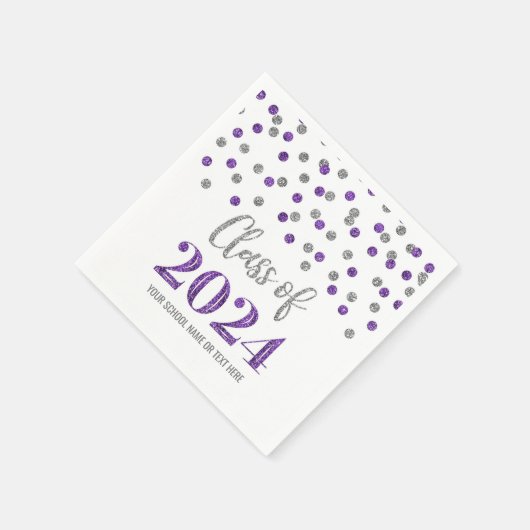 Silver Lila Confetti Class of 2024 Napkins Serviette (Ecke)