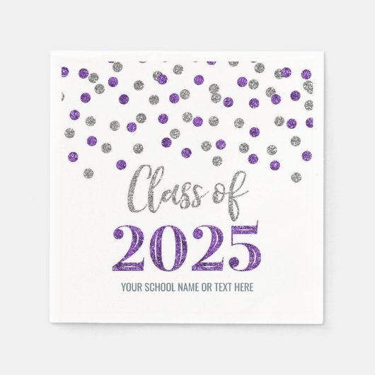 Silver Lila Confetti Class of 2025 Napkins Serviette (Vorderseite)