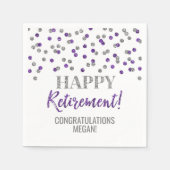 Silver Lila Confetti Happy Retirement Serviette (Vorderseite)