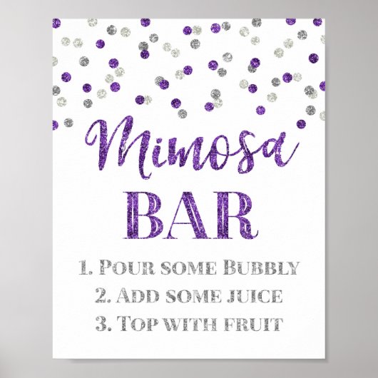 Silver Lila Confetti Mimosa Bar Sign Wedding Poster (Vorne)