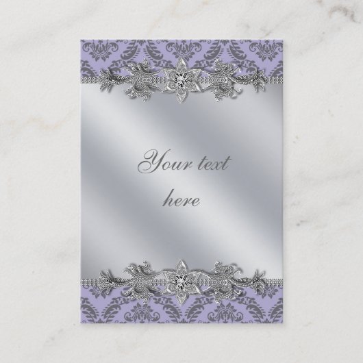 Silver Lila Damask Business Card Visitenkarte (Vorderseite)