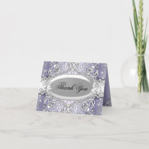 Silver & Lila Damask Pearl Danke-Card Dankeskarte