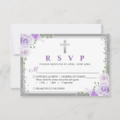 Silver Lila Floral First commune RSVP Card (Vorderseite)