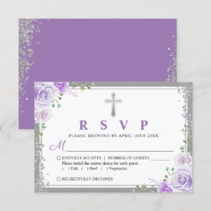 Silver Lila Floral First commune RSVP Card Karte