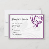 Silver Lila Floral Heft Scroll Response Card RSVP Karte (Vorderseite)