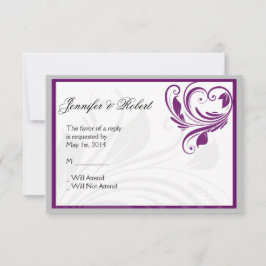 Silver Lila Floral Heft Scroll Response Card RSVP Karte