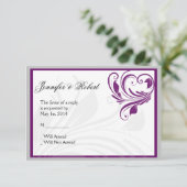 Silver Lila Floral Heft Scroll Response Card RSVP Karte (Stehend Vorderseite)