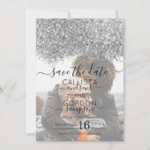 Silver Lila Glitzer Confetti Foto Wedding Save The Date (Vorderseite)