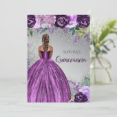Silver Lila Glitzer Dress Quinceañera Quince Einladung (Stehend Vorderseite)