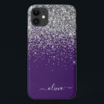 Silver Lila Glitzer Girl Monogram Name Case-Mate iPhone Hülle<br><div class="desc">Silber und Lila Imitate Sparkle und Dripping Glitzer gebürstete Metal Monogram Name und Initial Phone. Das macht den perfekten 16 Geburtstag,  Hochzeit,  Brautparty,  Jubiläum,  Babydusche oder Junggeselinnen-Abschied Geschenk für jemanden,  der Lieben glamourösen Luxus und schicke Stile.</div>