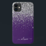 Silver Lila Glitzer Girl Monogram Name Case-Mate iPhone Hülle<br><div class="desc">Silber und Lila Imitate Sparkle und Dripping Glitzer gebürstete Metal Monogram Name und Initial Phone. Das macht den perfekten 16 Geburtstag,  Hochzeit,  Brautparty,  Jubiläum,  Babydusche oder Junggeselinnen-Abschied Geschenk für jemanden,  der Lieben glamourösen Luxus und schicke Stile.</div>