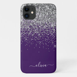 Silver Lila Glitzer Girl Monogram Name Case-Mate iPhone Hülle